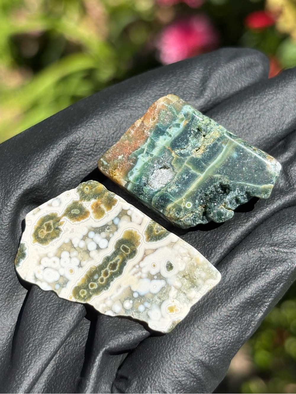 Druzy Ocean Jasper Crystal Set - Polished Sea Jasper Bundle - Orbicular Jasper